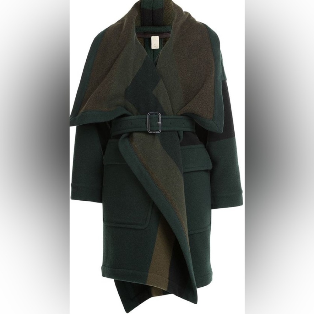 Burberry Brit Green Cherbrooke wool-blend blanket coat belted Sz S RARE! - Picture 1 of 13